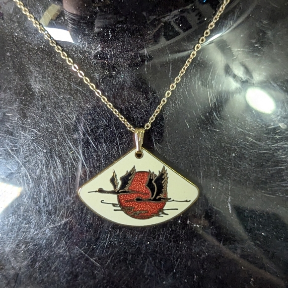3 for $30 Vintage enamel crane necklace, marked Carrib on back. - Picture 2 of 5